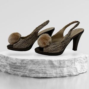 VIA Conditti Tweed Sling Back Heels sz 7.5 (B03)